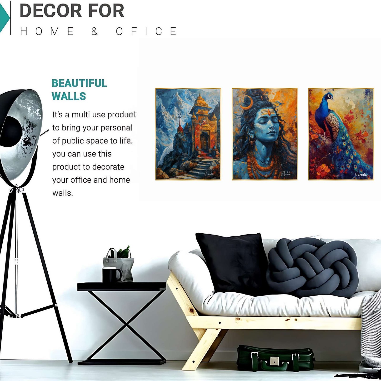 Set of Three Wall Paintings for Wall Dacoration Golden Framed Wall Paintings for Living Room & Bedroom Wall Art for Home Decoration & Office Wall Décor (18x12 inch CH-GD3-8) - Image 3